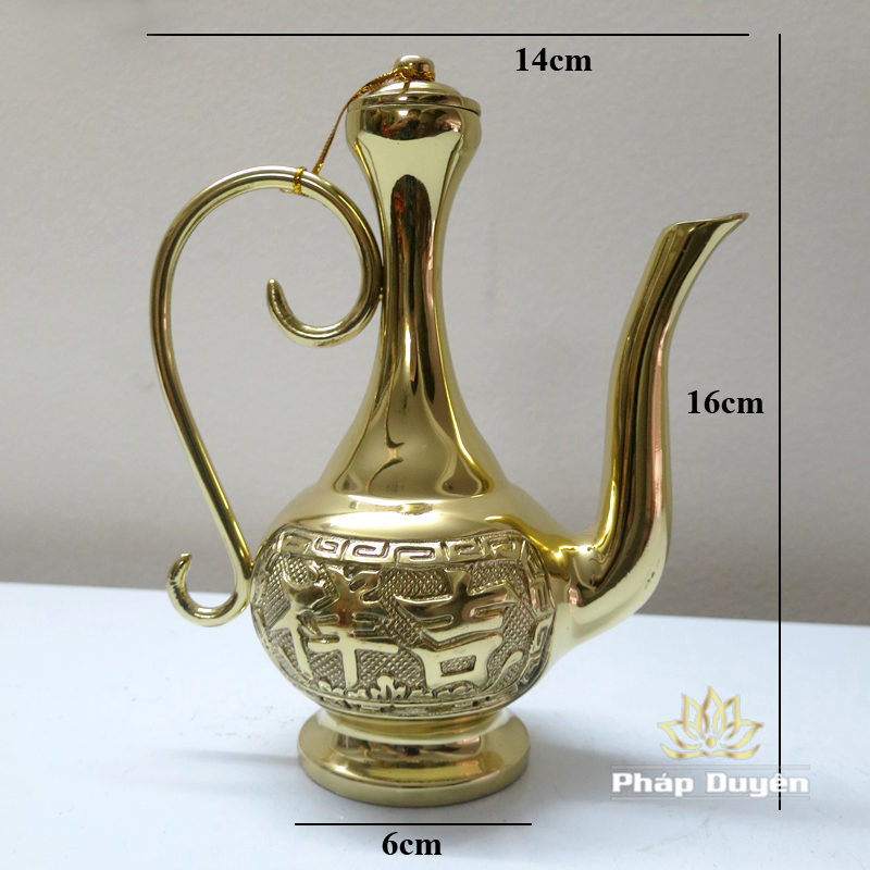 Nậm Rượu Đồng Vàng Bóng Chữ Cát Tường Phú Quý, Cao 16cm, 18cm - Ảnh 7