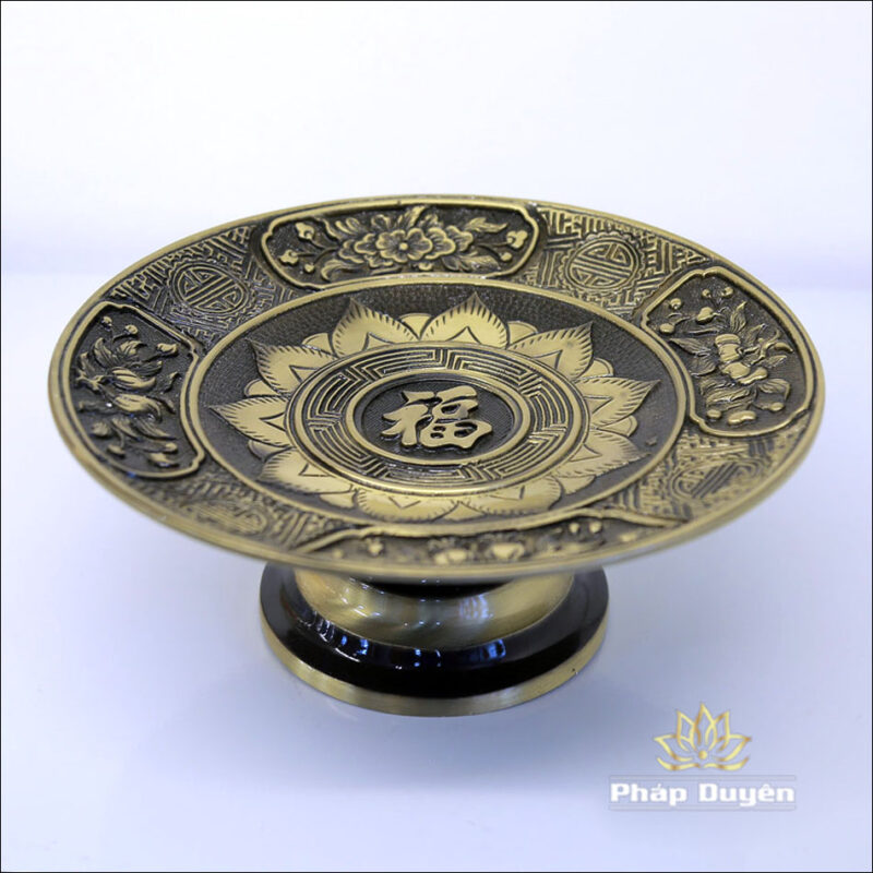 Mâm Thờ Đồng Khắc Hình Chữ Phúc Viền Vàng Nổi, Đường Kính 24cm, 30cm, 35cm, 40cm - Ảnh 3