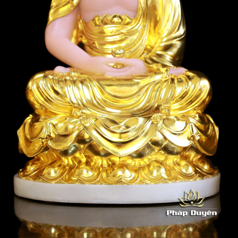 Bộ Tượng Tây Phương Tam Thánh Ngồi, Bột Đá Hồng Dát Vàng, Cao 48cm - Ảnh 6