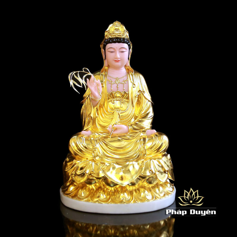 Bộ Tượng Tây Phương Tam Thánh Ngồi, Bột Đá Hồng Dát Vàng, Cao 48cm - Ảnh 7