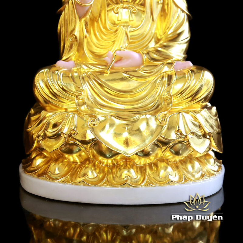 Bộ Tượng Tây Phương Tam Thánh Ngồi, Bột Đá Hồng Dát Vàng, Cao 48cm - Ảnh 11