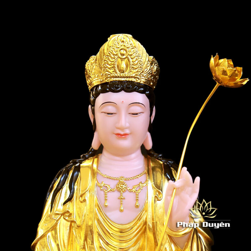 Bộ Tượng Tây Phương Tam Thánh Ngồi, Bột Đá Hồng Dát Vàng, Cao 48cm - Ảnh 13