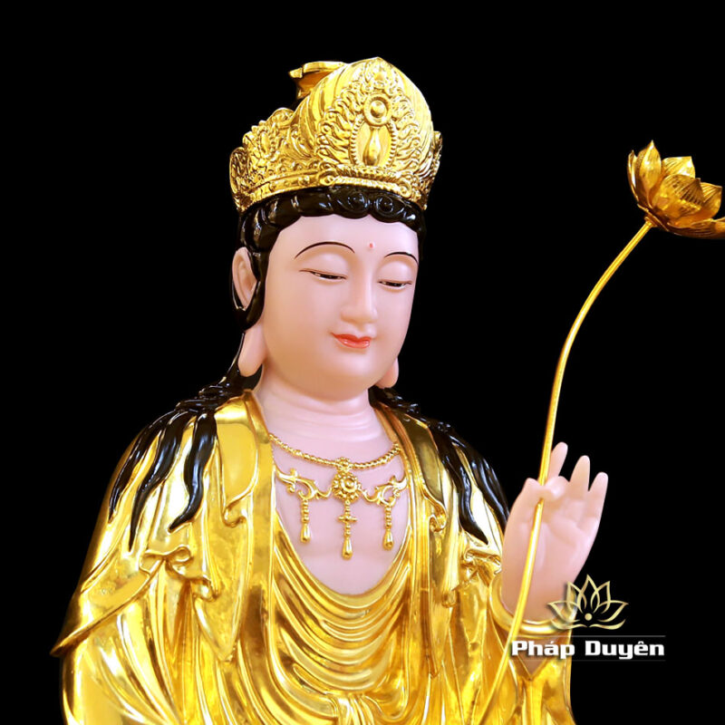 Bộ Tượng Tây Phương Tam Thánh Ngồi, Bột Đá Hồng Dát Vàng, Cao 48cm - Ảnh 14