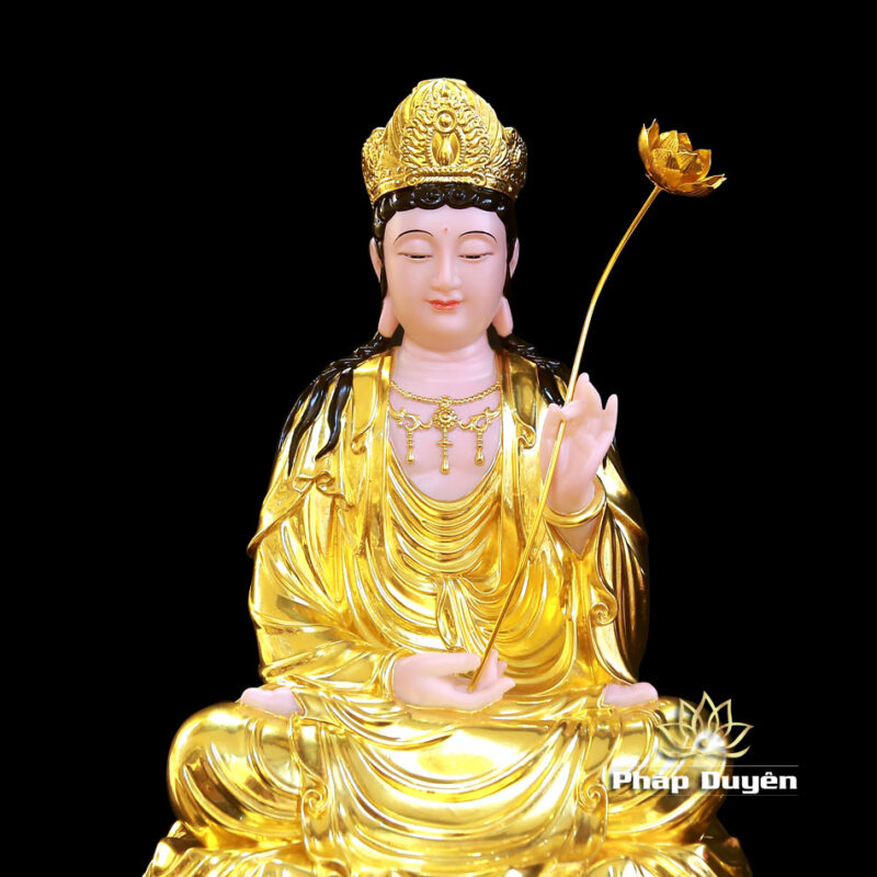 Bộ Tượng Tây Phương Tam Thánh Ngồi, Bột Đá Hồng Dát Vàng, Cao 48cm - Ảnh 15