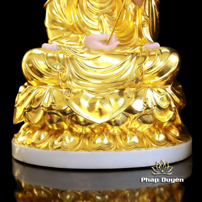 Bộ Tượng Tây Phương Tam Thánh Ngồi, Bột Đá Hồng Dát Vàng, Cao 48cm - Ảnh 16