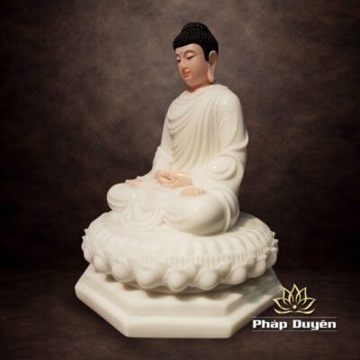 Hình ảnh bổ sung của Tượng Thích Ca Tĩnh Tâm Ngồi Đài Sen Đế Bát Giác Mầu Trắng Da Hồng Bằng Bột Đá, Cao 48cm/88cm