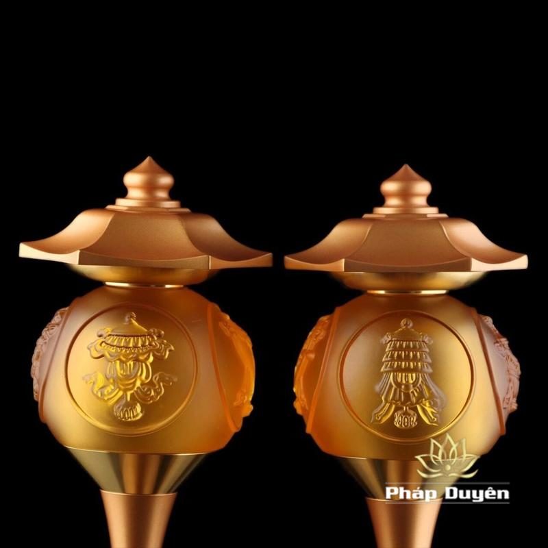 Đôi Đèn Cầu Lưu Ly Chạm Trổ 8 Cát Tường 6 Cạnh, Cao 38cm - Ảnh 5