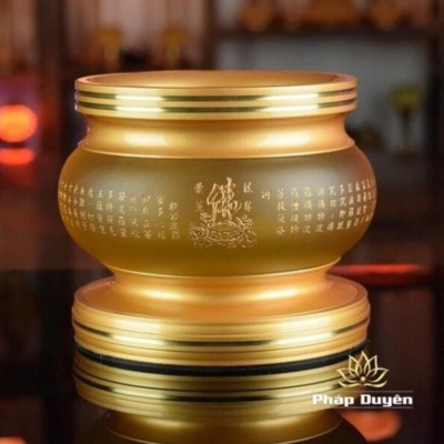 Alternative view of Bát Hương Lưu Ly Tâm Kinh Viền Thẳng, Khắc Chìm Hoa Sen Chữ Phật Vàng, Nhiều Kích Thước