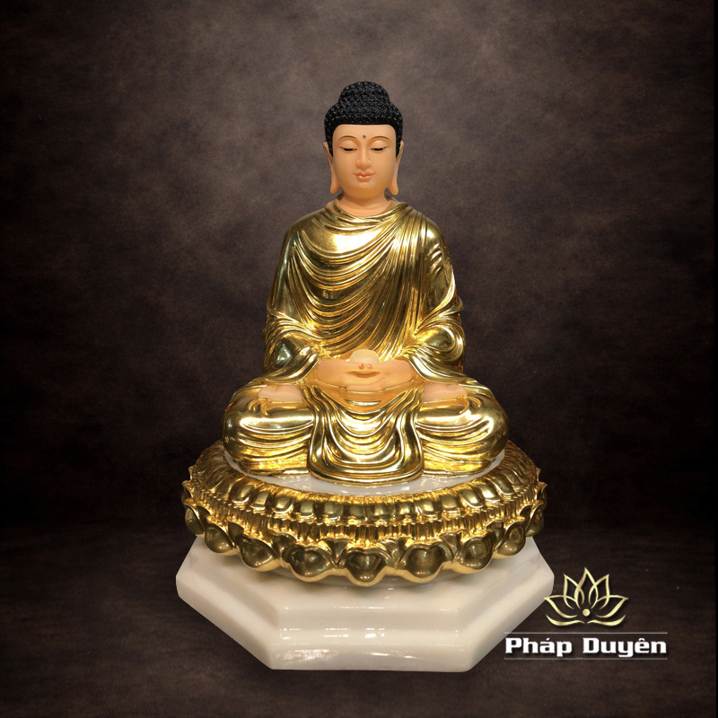 Tượng Bổn Sư Thích Ca Dát Vàng Ngồi Tĩnh Tâm Trên Đài Sen Đế Bát Giác Bằng Bột Đá, Cao 48cm - ảnh 12