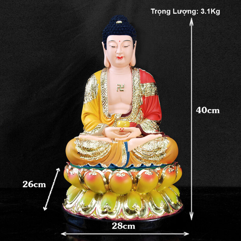 Tượng Bổn Sư Thích Ca Ngồi Áo Đỏ Chất Liệu Composite, 30-48cm - Ảnh 7