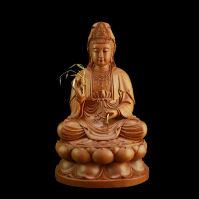 Tượng Quan Âm Bồ Tát Ngồi Đài Sen Chất Liệu Gỗ Tiêu Nam Nguyên Màu Cao Cấp, Cao 48cm