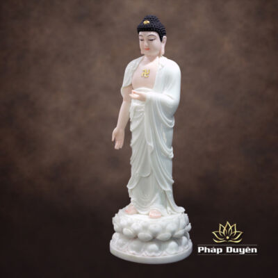 Ảnh chi tiết của Tượng Phật A Di Đà Đứng Đài Sen, Bột Đá Trắng Da Hồng, Cao 66cm