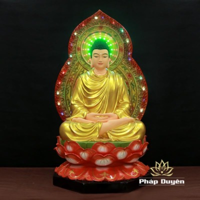 Alternative view of Tượng Ngài Bổn Sư Thích Ca Ngồi Đài Sen Đế Lục Giác Bằng Composite, Cao 80cm (Tổng Lá Đề 100cm)