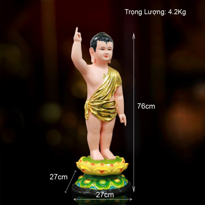 Tượng Phật Đản Sanh Y Áo Dát Vàng Đứng Trên Đài Sen, Chất Liệu Composite, Cao 80cm - Ảnh 6