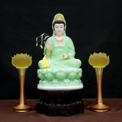 Tượng Ngài Quan Âm Ngồi, Bột Đá Xanh Ngọc Hoa 3D, Cao 30cm, 40cm