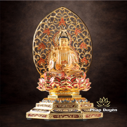 Tượng Quan Âm Ngồi Đài Sen, Đế Bát Giác, Bằng Đồng Mạ Vàng, Cao Tổng Lá Đề 61cm - ảnh 5