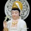 Tượng Đức Quan Âm Ngồi Bột Đá Hồng Có hào Quang, Cao 48cm (Tổng 60cm) - ảnh 2