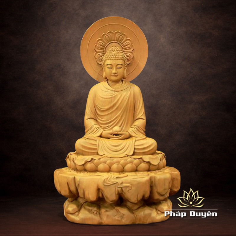 Tượng Phật Thích Ca Ngồi Non Nước Bằng Gỗ Nguyên Màu Có Hào Quang Nhỏ, Cao 48cm (Tổng Hào Quang 58cm) - ảnh 11