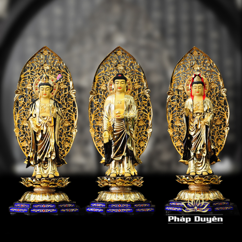 Bộ Tượng Tây Phương Tam Thánh Đứng, Bằng Đồng, Cao 70cm (Tổng Lá Đề 88cm) - ảnh 15