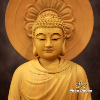 Hình ảnh bổ sung của Tượng Phật Thích Ca Ngồi Non Nước Bằng Gỗ Nguyên Màu Có Hào Quang Nhỏ, Cao 48cm (Tổng Hào Quang 58cm)