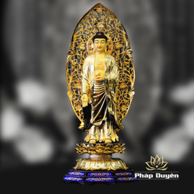 Alternative view of Bộ Tượng Tây Phương Tam Thánh Đứng, Bằng Đồng, Cao 70cm (Tổng Lá Đề 88cm)