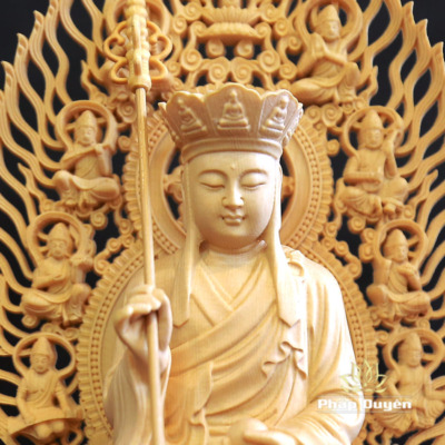 Alternative view of Tượng Đức Địa Tạng Vương Bằng Gỗ Bách, Cao 28cm  (Cả Lá Đề)