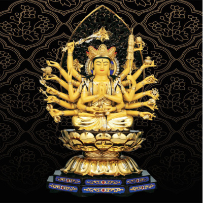 Tượng Bồ Tát Chuẩn Đề Ngồi, Chất Liệu Đồng Đài Loan Mạ Vàng, Cao 54cm