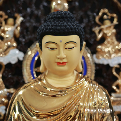 Alternative view of Tượng Phật Thích Ca Mâu Ni Ngồi Đài Sen Bằng Đồng Có Lá Đề 8 Cạnh, Cao 45cm (Tổng Lá Đề 60cm)