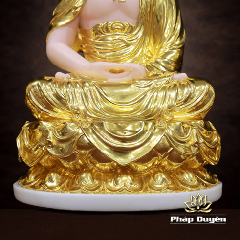 Tượng Thích Ca Ngồi Đài Sen, Bằng Bột Đá Dát Vàng, Cao 40-48cm - ảnh 14