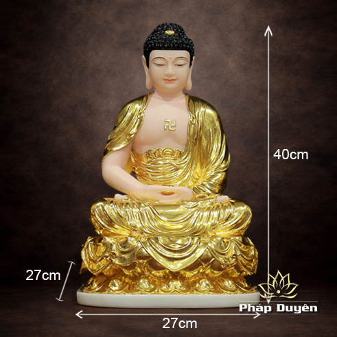 Tượng Thích Ca Ngồi Đài Sen, Bằng Bột Đá Dát Vàng, Cao 40-48cm - ảnh 15