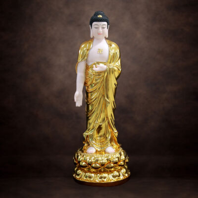 Tượng Phật A Di Đà Đứng, Chất Liệu Bột Đá Dát Vàng Lá 998, Cao 88cm