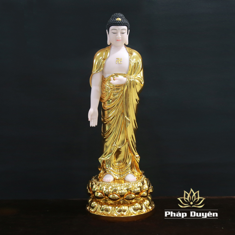 Tượng Phật A Di Đà Đứng, Chất Liệu Bột Đá Dát Vàng Lá 998, Cao 88cm - ảnh 11