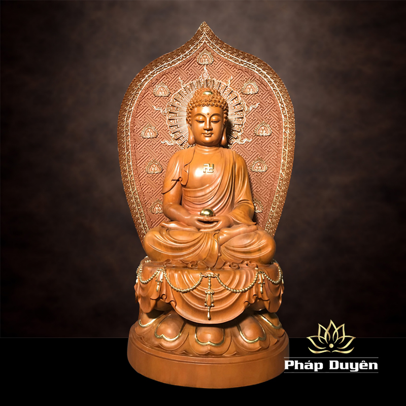 Tượng Đức Bổn Sư Thích Ca Mâu Ni Ngồi, Bằng Gỗ Hương Chương (Long Não), Cao 70cm (Tổng Chiều Cao 92cm) - ảnh 10