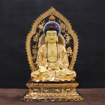 Tượng Phật A Di Đà Ngồi Đế Vuông, Chất Liệu Đồng Mạ Vàng Cao Cấp, Cao 45cm