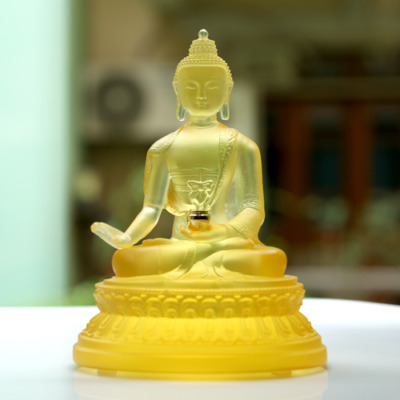 Tượng Dược Sư Lưu Ly Bằng Lưu Ly Bảy Màu Cao Cấp, Để Xe Hơi, Để Bàn Làm Việc, Cao 11.5cm,