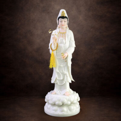 Tượng Ngài Quan Âm Đứng, Bột Đá Hồng, Cao 66cm