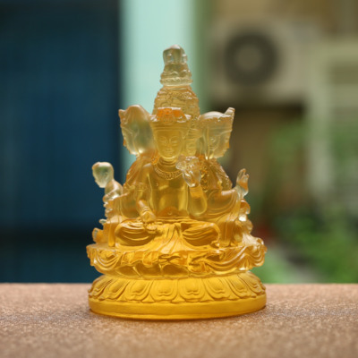 Tượng Quan Âm 4 Mặt Bằng Lưu Ly Cao Cấp, Để Xe Hơi, Để Bàn Làm Việc, Cao 11cm