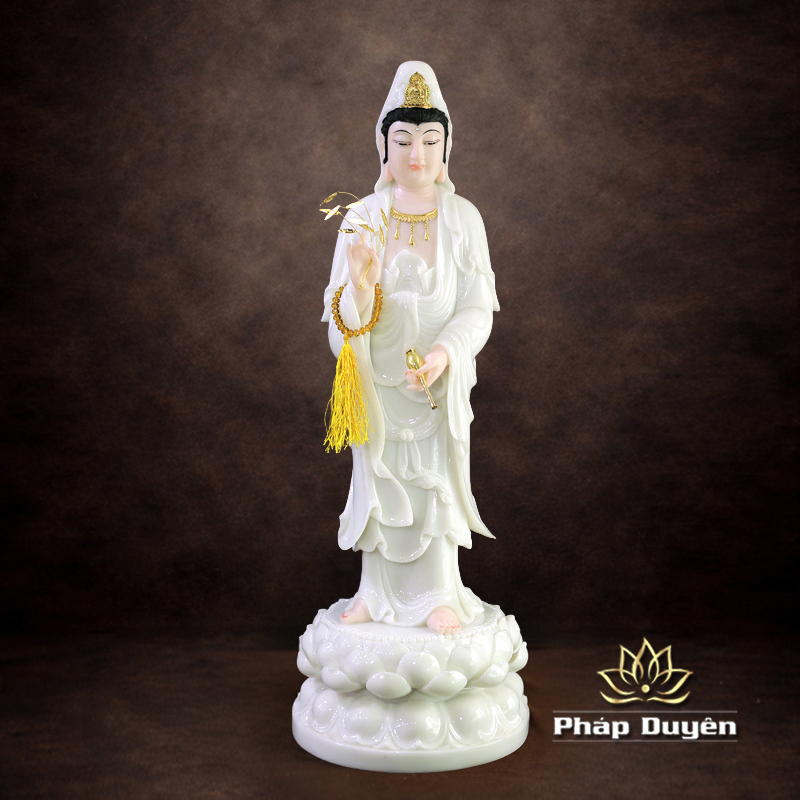 Tượng Ngài Quan Âm Đứng, Bột Đá Hồng, Cao 66cm - ảnh 5