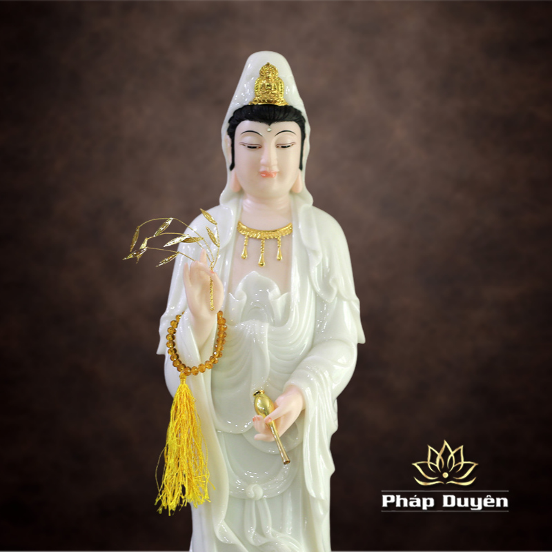 Tượng Ngài Quan Âm Đứng, Bột Đá Hồng, Cao 66cm - ảnh 11