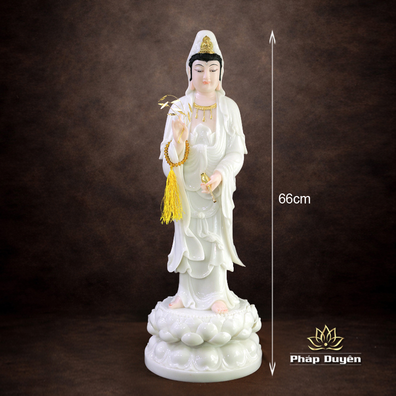 Tượng Ngài Quan Âm Đứng, Bột Đá Hồng, Cao 66cm - ảnh 13
