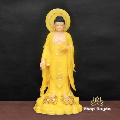 Alternative view of Bộ Tượng Tây Phương Tam Thánh Đứng, Bột Đá Thạch Anh Viền Vàng, Cao 90cm