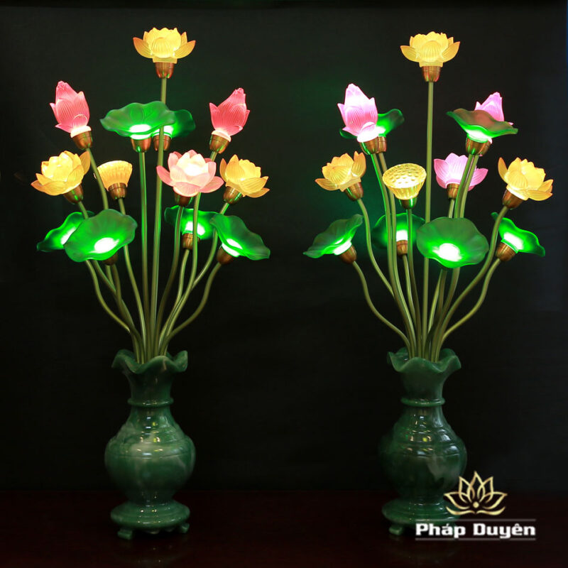 Đôi Đèn 7 Bông 6 Lá Đế Lọ, Cao 80cm - Ảnh 2