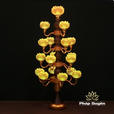 Alternative view of Đôi Đèn 19 Bông Hoa Sen Thủy Lưu Ly Thân Cổ, Cao 80cm