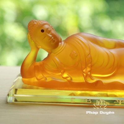 Alternative view of Tượng Đức Bổn Sư Nằm Cát Tường Mầu Vàng, Để Xe Hơi, Để Bàn Làm Việc, Kích Thước 25*7cm