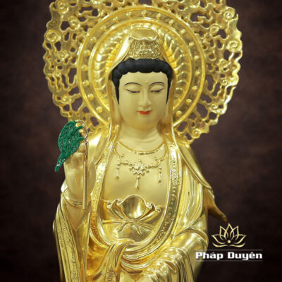 Hình ảnh bổ sung của Tượng Quan Âm Đứng, Bằng Đồng Dát Vàng, Cao 66cm (Tổng Lá Đề 80cm)