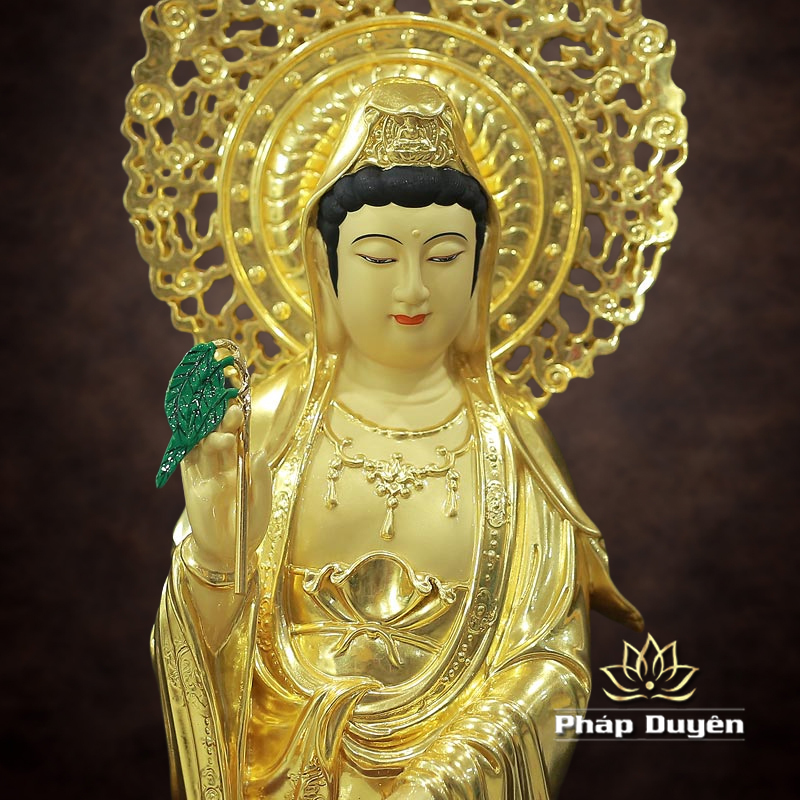 Tượng Quan Âm Đứng, Bằng Đồng Dát Vàng, Cao 66cm (Tổng Lá Đề 80cm) - ảnh 6