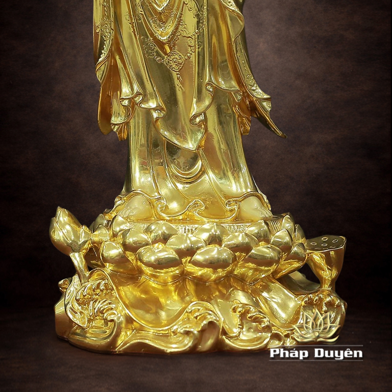Tượng Quan Âm Đứng, Bằng Đồng Dát Vàng, Cao 66cm (Tổng Lá Đề 80cm) - ảnh 9
