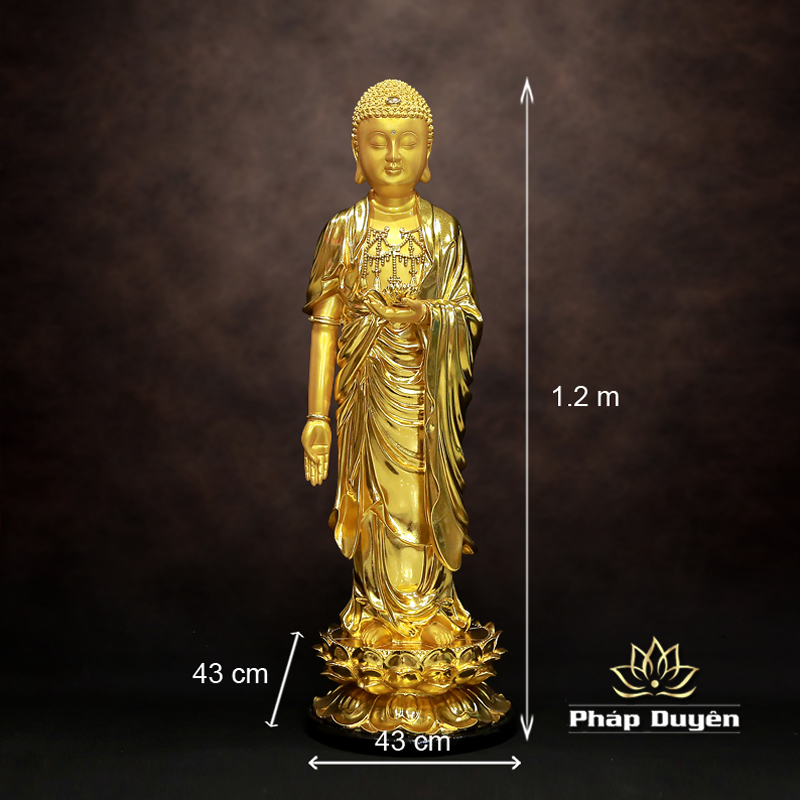 Tượng Phật A Di Đà Đứng Đài Sen, Bằng Composite Dát Vàng, Cao 1.2m - ảnh 10