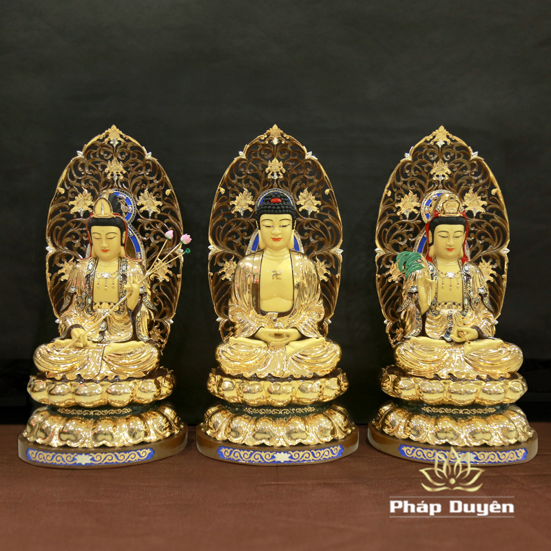 Bộ Tượng Tây Phương Tam Thánh Ngồi Đài Sen, Chất Liệu Bằng Đồng, Cao 88cm ( Tổng Lá Đề 110cm) - ảnh 21