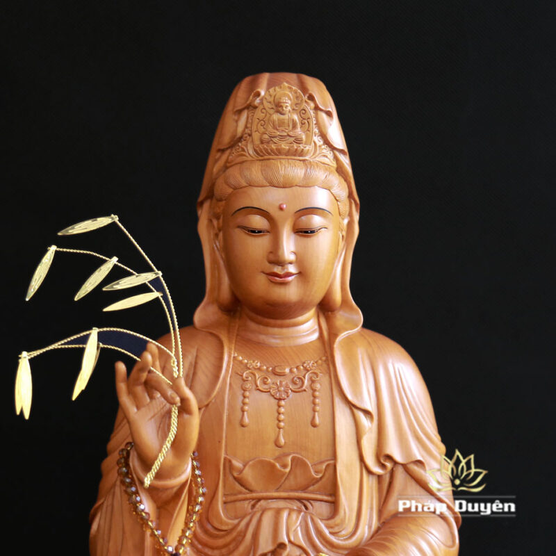 Tượng Quan Âm Ngồi Đài Sen, Chất Liệu Gỗ Pơ Mu, Cao 40cm - Ảnh 2